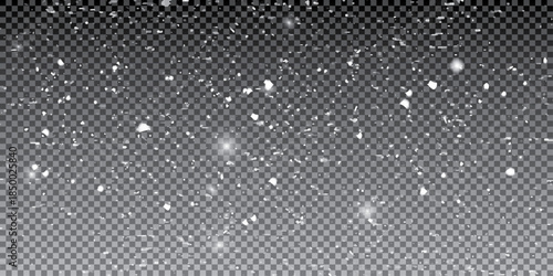 Snowfall Background With White Falling Snowflakes And Soft Winter Overlay Effect On Transparent Design For Holiday