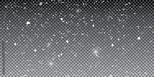 Snowfall Background With White Falling Snowflakes And Soft Winter Overlay Effect On Transparent Design For Holiday And Seasonal Projects. Cold Weather Atmosphere, Vector Illustration
