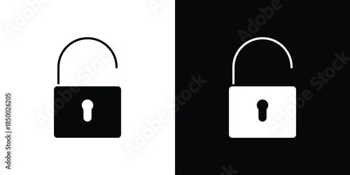 Unlock icon, silhouette pictogram. black icon set