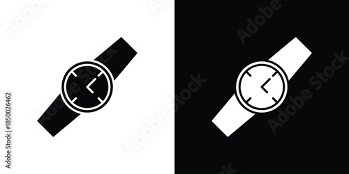 Watch icon, silhouette pictogram. black icon set