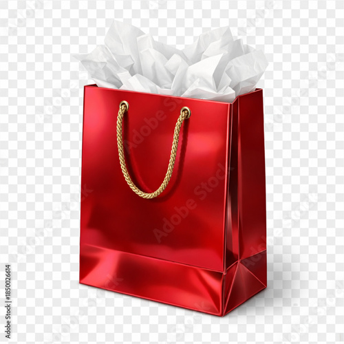 Christmas Glossy Gift bag with tissue paper PNG on transparent background