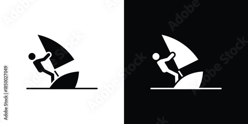 Windsurf icon, silhouette pictogram. black icon set