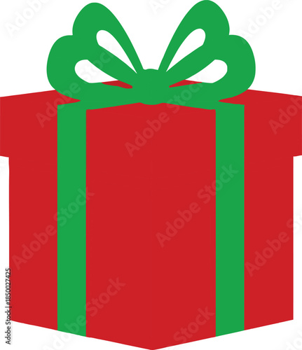 A red gift box with green ribbon and bow