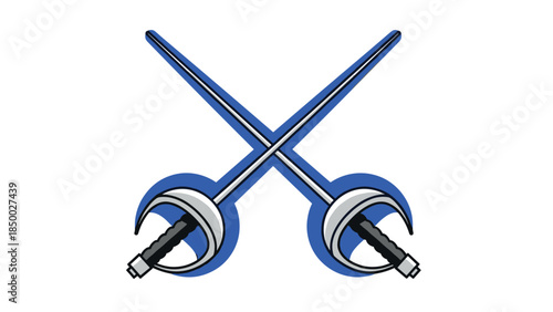 Crossed swords with blue and silver design on white background