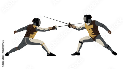 Dynamic dual fencing scene with two athletes in action