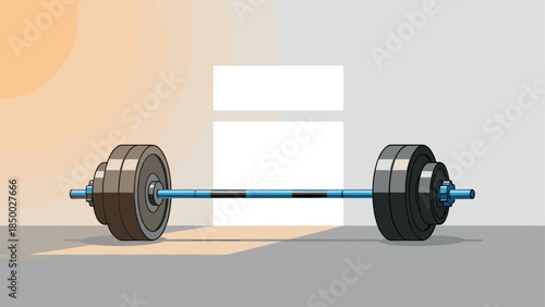 Realistic gym barbell with weights in modern interior setting
