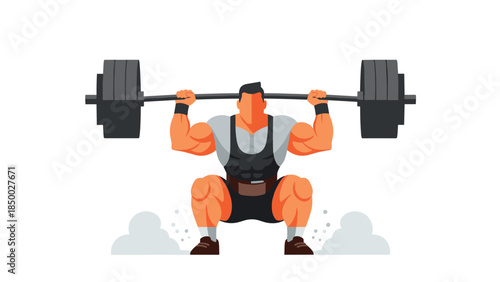 Strong man lifting heavy barbell in dynamic flat style exercise scene