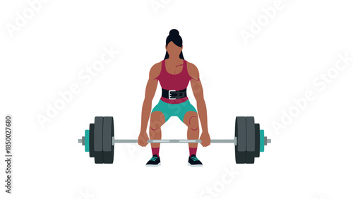 Female athlete lifting weights in flat design fitness art