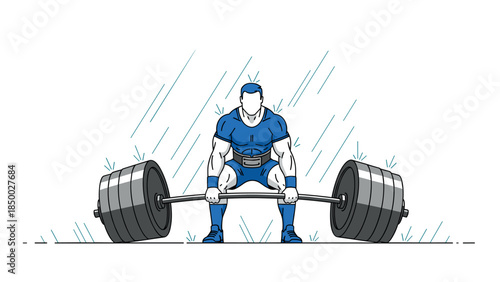 Powerlifting athlete performing deadlift in dynamic comic style with motion lines
