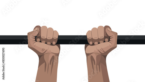 Hands gripping bar in realistic style for fitness and strength training design