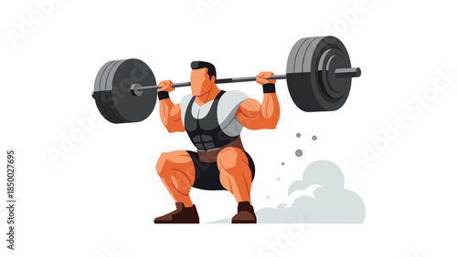 Athlete performing intense barbell squat with dynamic movement in gym setting