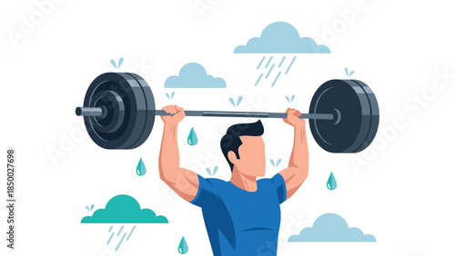 Fitness motivation: weightlifting in the rain with determined athlete