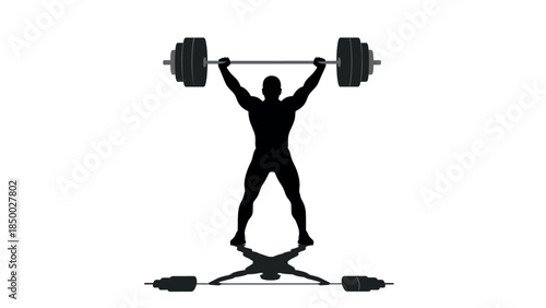 Silhouette of weightlifter lifting barbell with reflection