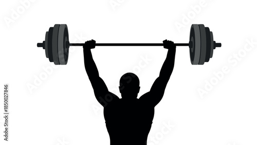 Silhouette of strongman lifting barbell on white background