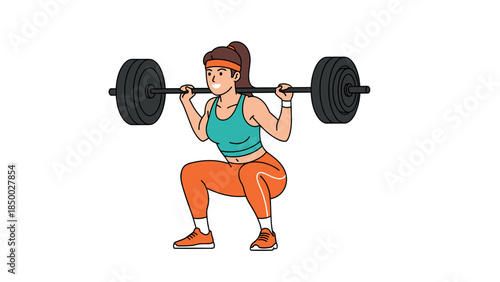 Strong woman weightlifting in modern cartoon style