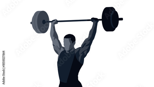 Monochrome weightlifting silhouette: athlete lifting barbell in strength training concept