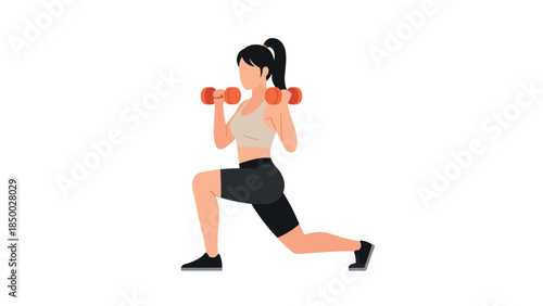 Female fitness enthusiast performing dumbbell lunges in minimalist style
