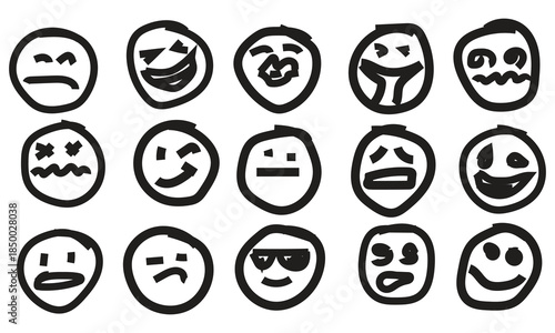 Hand-Drawn Emoji Faces Set | Black Marker Doodle Emoticons