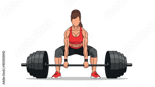 Strong woman lifting weights: empowering fitness in flat design
