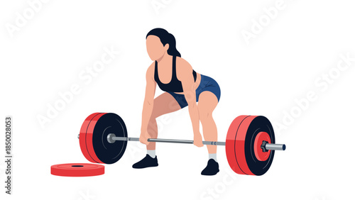 Female athlete performing deadlift exercise with heavy barbell