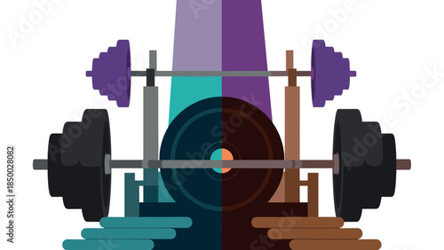 Colorful geometric barbell with weights abstract design on white background