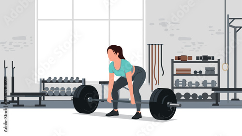 Woman deadlifting in modern gym setting with minimalist design