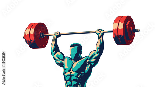 Vibrant athletic powerlifting: stylized male lifter pressing barbell