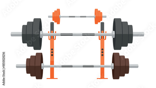 Colorful barbell and rack in flat design with weights