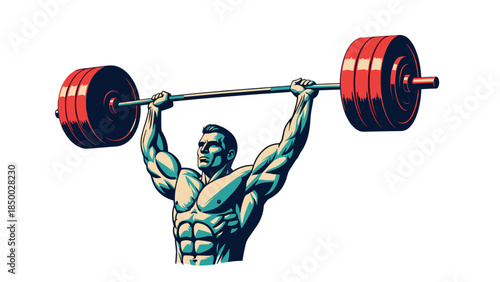 Dynamic weightlifter lifting heavy barbell in vibrant art style
