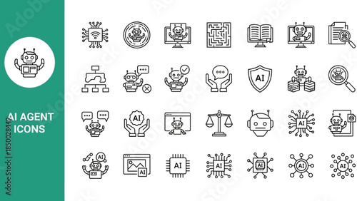 AI Agent Icons Collection Modern and Sleek Vector Graphics for Technology and Innovation