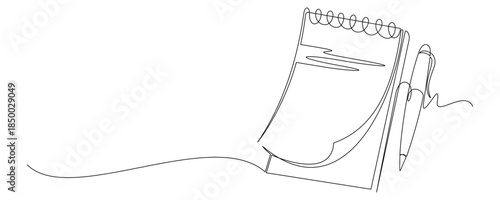 ontinuous line drawing of notepad with pen.eps