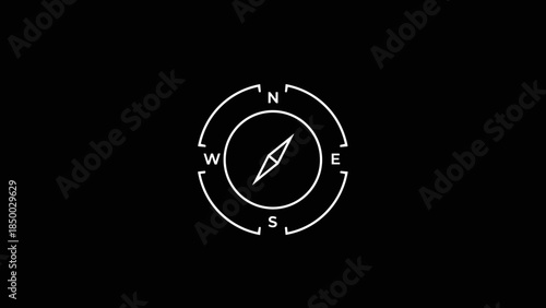 White Compass on Black Background.