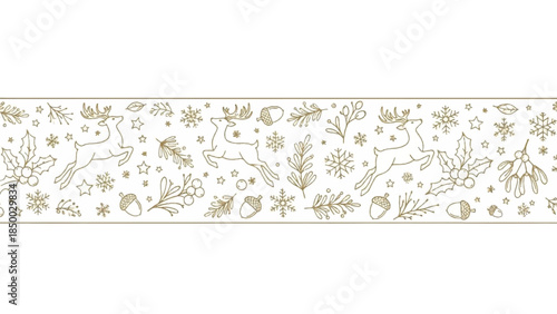 A decorative border featuring gold floral patterns and snowflakes on a white background, viewed from directly above.