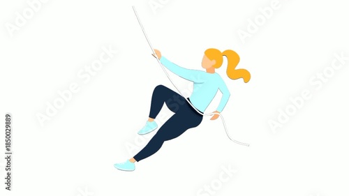 Cartoon Woman Climbing Rope Motion Graphics Illustration