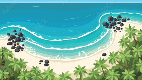 Tropical beach with crystal clear waves and palm trees