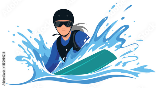 Dynamic kayaking adventure with splashes and action in vibrant colors