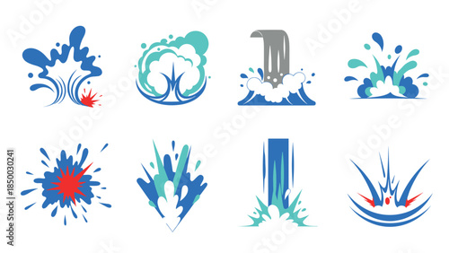 Vibrant water splash elements in dynamic flat design for creative projects