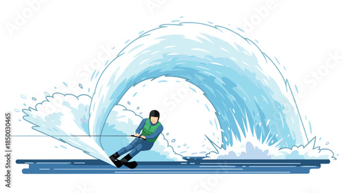 Dynamic water skiing scene with wave splash and action-packed movement