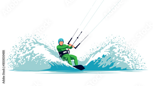 Thrilling kitesurfing adventure on ocean waves in bold colors