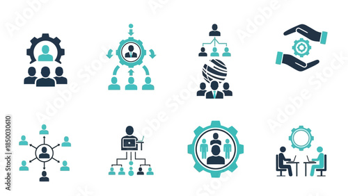 Business organizational chart and team management icons