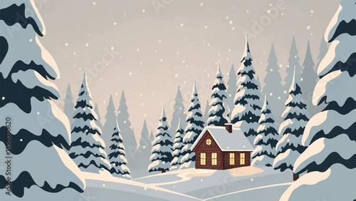 Cozy Cabin in a Snow-Covered Forest Under a Winter Sky
