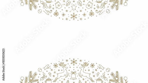 Festive Christmas Border with Reindeer and Snowflakes - Golden Accents