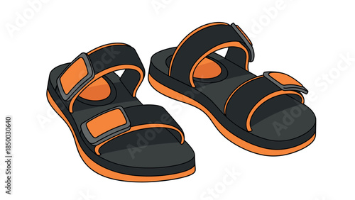 Modern graphic sandals with bold orange accents