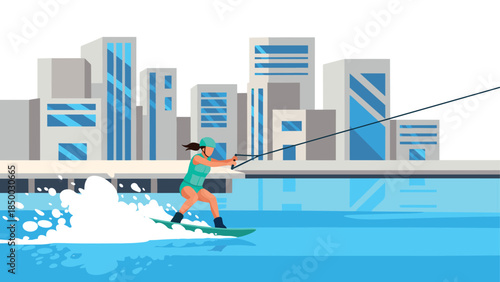 Urban wakeboarding adventure in the city bay