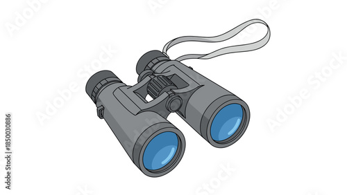 Realistic binoculars with wrist strap on white background