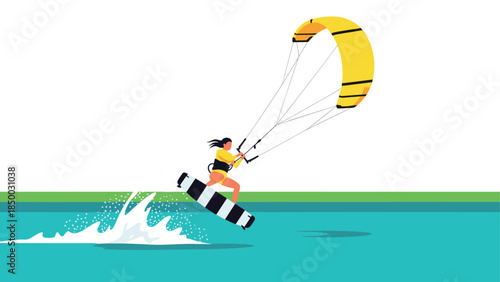 Dynamic kiteboarding adventure with vibrant colors