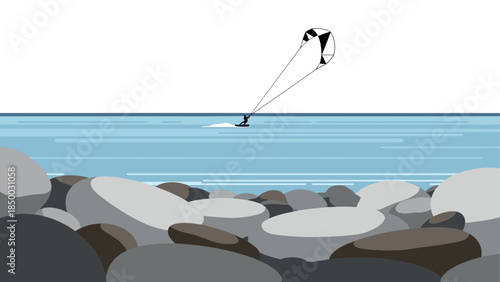 Minimalist kiteboarding adventure on tranquil coastal waters