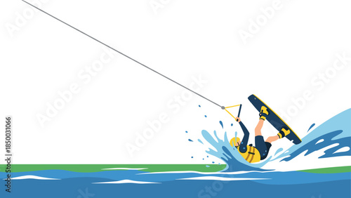 Dynamic wakeboarding adventure with colorful splash and exciting stunts