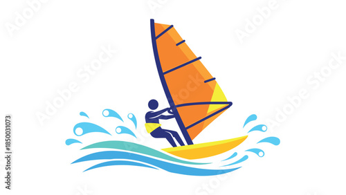 Colorful windsurfing adventure: dynamic ocean waves and bright sail