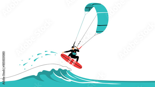 Dynamic kite surfing adventure with splashing waves and vibrant colors